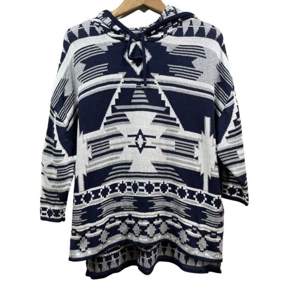 H&M Womens M Southwest Aztec Dolman Sleeves 100% Cotton Hi Lo Hooded Sweater